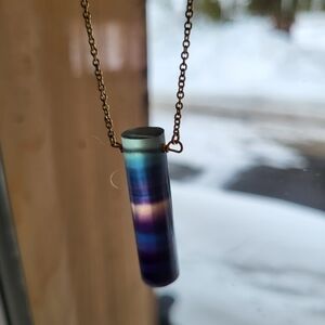 Colorful Gradient Pendant Necklace Rainbow Flourite Adjustable Gold Necklace